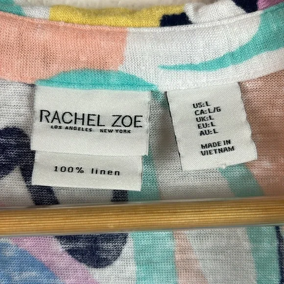 Perfect Rachel Zoe Colorful Floral V-neck Linen Short Sleeve Blouse Women large - Picture 3 of 6